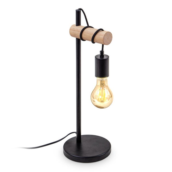 Nachttischlampe - mit Schalter, retro, max. 10W, 1-flammig, E27 Fassung, schwarz-holz