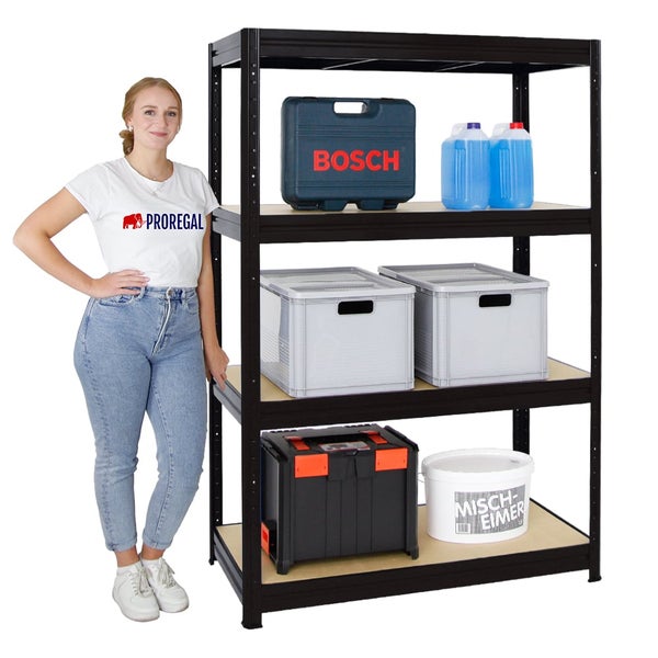 PROREGAL Schwerlastregal DINO HxBxT 180x120x60cm Fachlast 600kg Schwarz