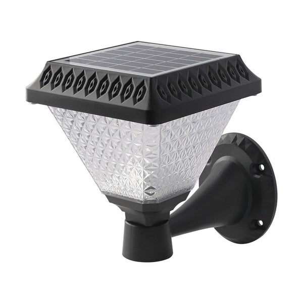 Schwarze Solarwandleuchte mit kristallförmigem Lampenschirm