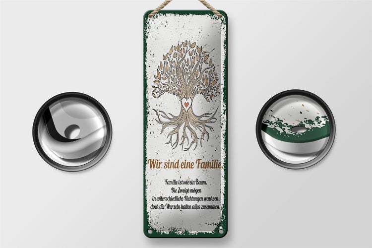 Blechschild Spruch Wir sind Familie alles zusammen 10x27cm