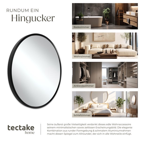 Runder Wandspiegel tectake Fiona integrierte Befestigungshaken Ø 80 cm schwarz
