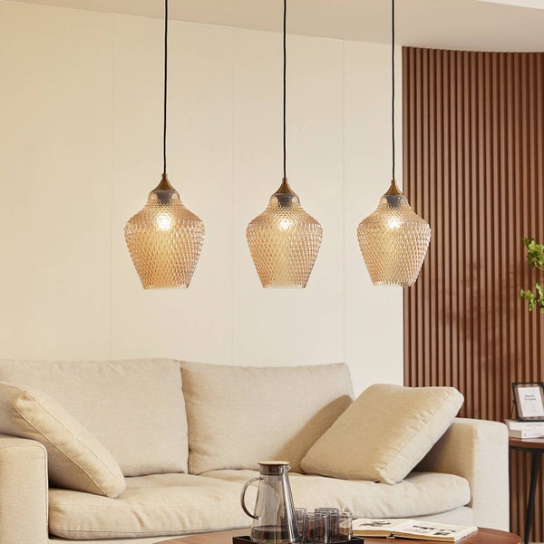 Lindby Pendelleuchte Drakar (Retro, Vintage Antik) in Creme aus Glas (3 flammig E27) - Hängelampe Esstischlampe Hängeleuchte Wohnzimmerleuchte