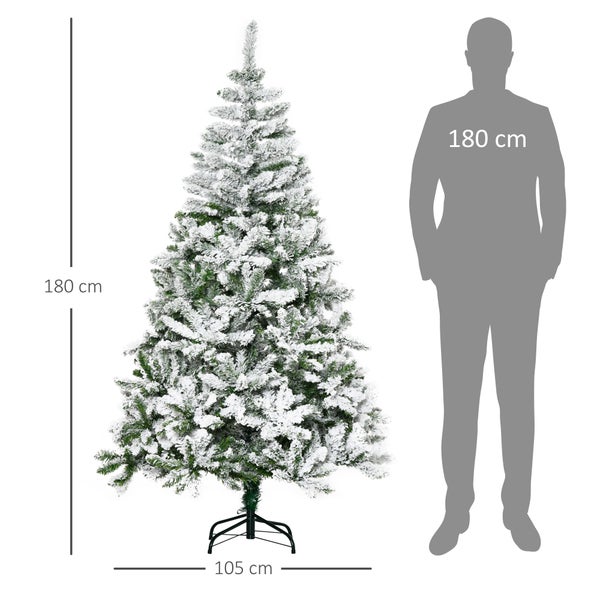 HOMCOM Künstlicher Weihnachtsbaum, 180 cm Kunstkiefer mit Kunstschnee, mit 750 Astspitzen faltbar Standfuß, für Weihnachtsfest, Indoor, Grün+Weiß