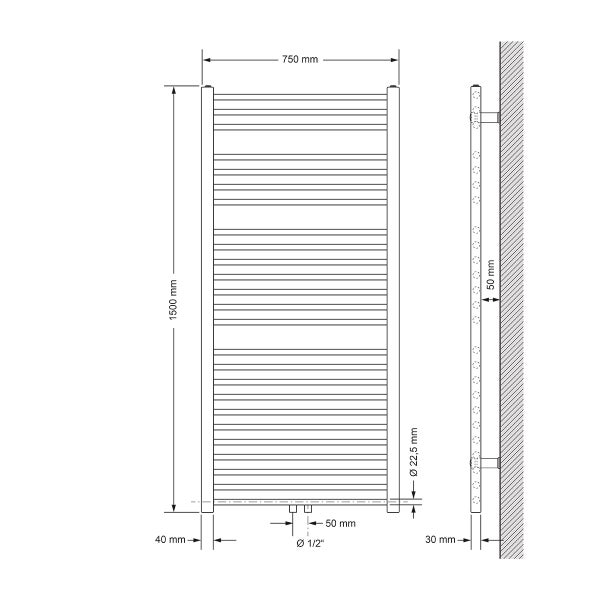LuxeBath Badheizkörper Sahara 750x1500 mm Schwarz matt gerade mit Mittelanschluss Designheizkörper Handtuchwärmer Handtuchtrockner Handtuchheizkörper Handtuchheizung Handtuchheizer Badezimmer Heizung