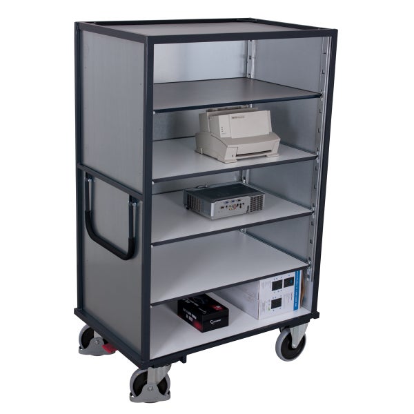 Rollwagen mit vier Ablagen zur Aufbewahrung von Büromaterialien