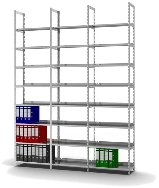 PROREGAL Aktenregal Schraubsystem Grundregal HxBxT 290 x 75 x 30 cm 8 Ebenen Fachlast 60 kg Ohne Deckboden Einseitig Nutzbar Verzinkt
