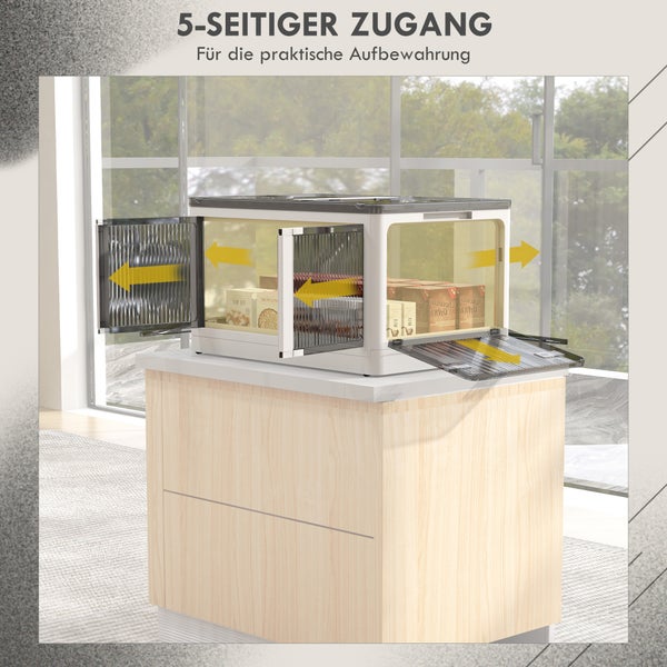 HOMCOM Aufbewahrungsbox mit Rollen, Faltbar, 5-seitiger Zugang,  60L x 42B x 34Hcm, Kunststoff, Weiß