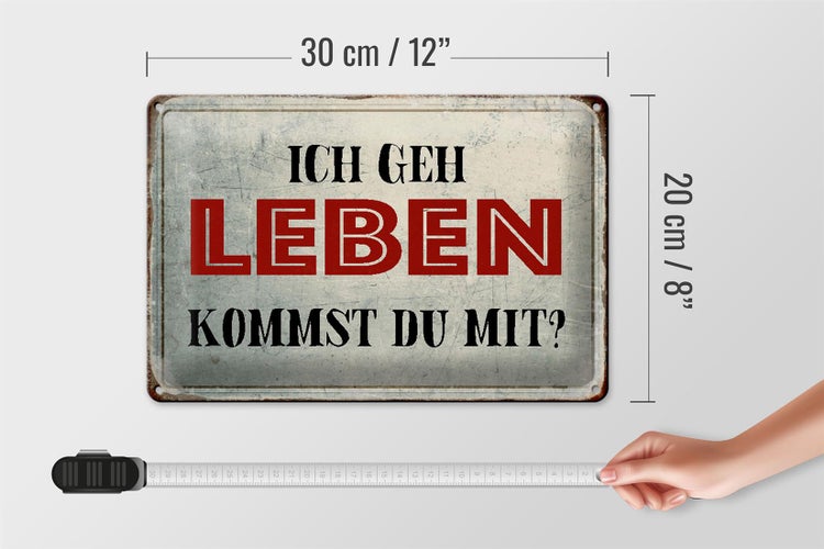 Blechschild Spruch 30x20cm geh leben kommst du mit Retro