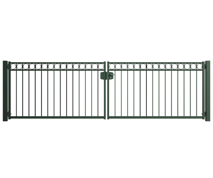 Doppelflügeltor aus Metall mit Zierleisten für den Außenbereich