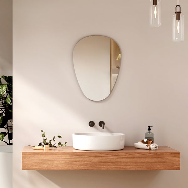 EMKE Asymmetrischer Badspiegel 60x45 cm, Ovaler Wandspiegel Modern, Badezimmer Spiegel für Schlafzimmer & Flur