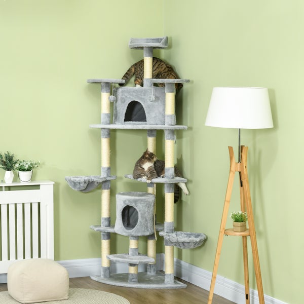PawHut Katzenbaum Ecke Kratzbaum Spielbaum Katzenkratzbaum Katzen Kletterbaum Hellgrau 200 cm
