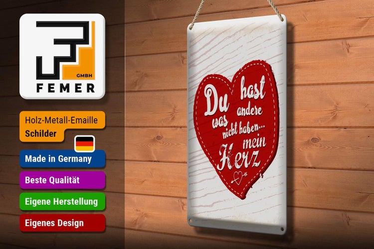 Blechschild Spruch Du hast mein Herz Liebe 20x30cm