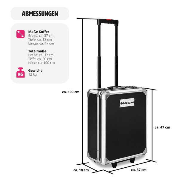 Trolley Werkzeugkoffer mit ausziehbarem Griff und tectake Logo.