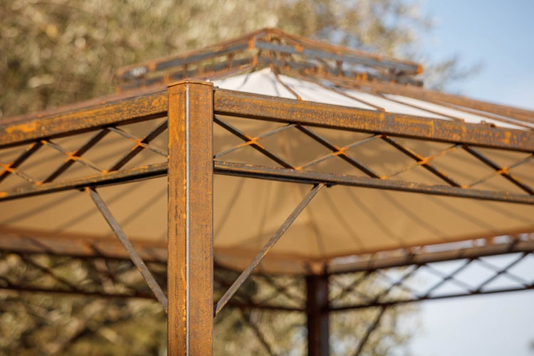 Pavillon ELEO Bolzano 2 x 2 m unbeschichtet - Edelrost | und Sonnensegel ecru