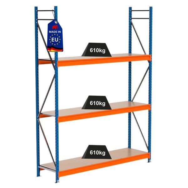 Lagerregal mit drei Ebenen und maximaler Traglast von 610 Kilogramm pro Ebene, Hergestellt in Europäische Union Kennzeichnung