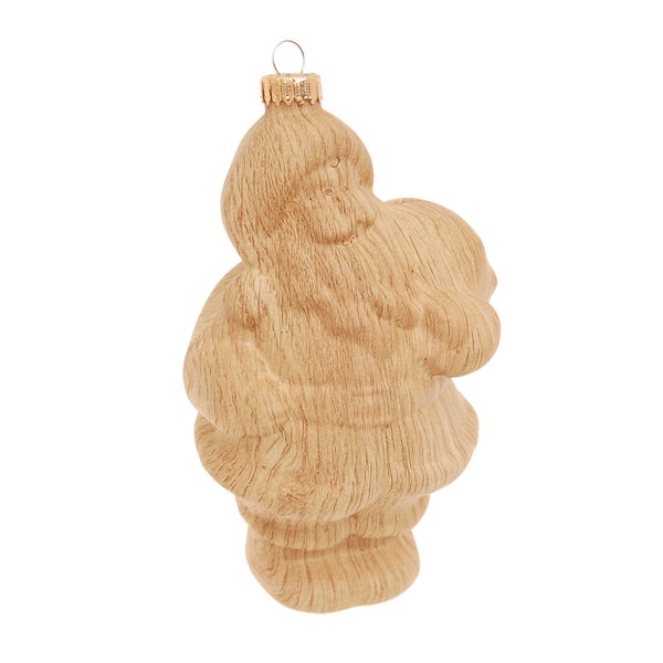 Spezial Glasornament Santa in Holzoptik, Hellbraun Satin, 11 cm, 1 Stck., Weihnachtsbaumkugeln, Christbaumschmuck, Weihnachtsbaumanhänger