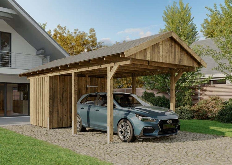 Alpholz Satteldachcarport Tirol Carport aus Holz in Grün, Unterstand, Überdachung imprägniert