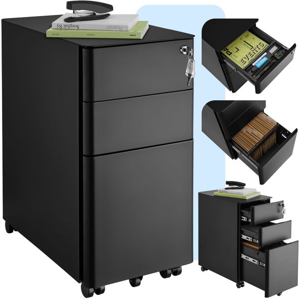 Aktenrollschrank tectake Parvus 30 x 50 x 59,5 cm aus pulverbeschichtetem Stahl schwarz