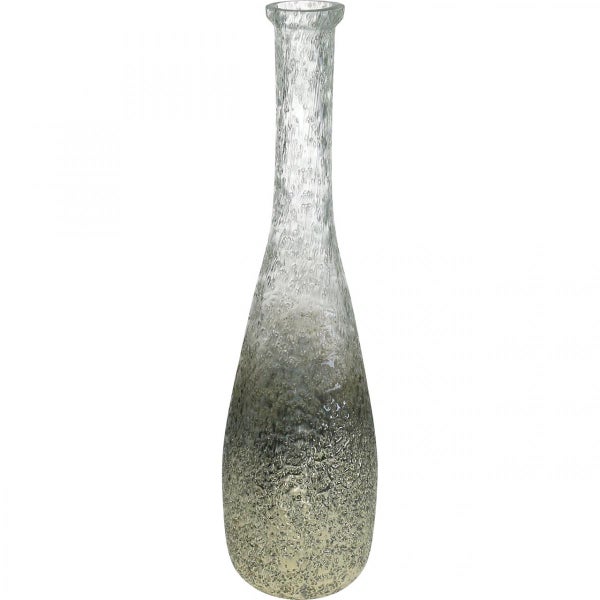 Schlanke Glasvase mit strukturierter Oberfläche und schmalem Hals.