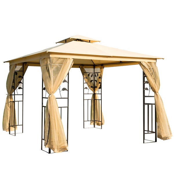 Outsunny Pavillon, mit Doppeldach, L300 x B300 x H280 cm, Stahl, Polyester, Beige
