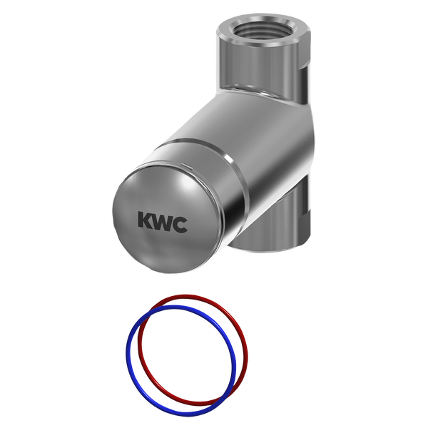 KWC Selbstschlussventil aus Metall mit Druckknopf und zwei Dichtungsringen.
