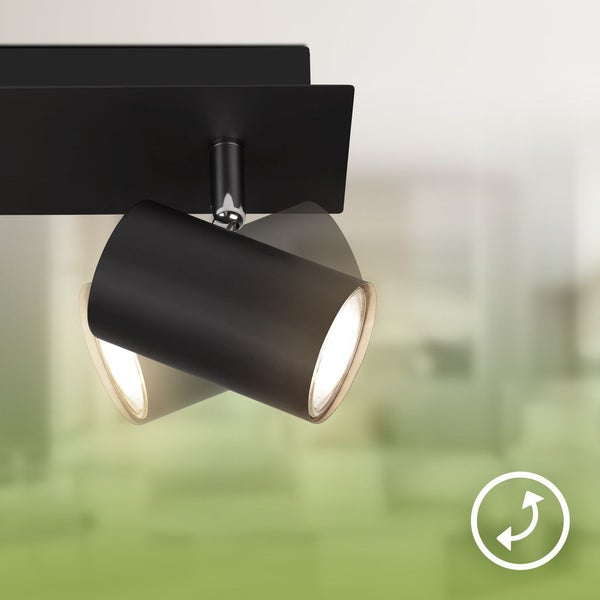 Deckenleuchte mit zwei Strahlern und Drehsymbol