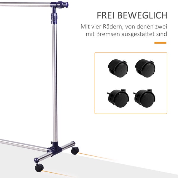 HOMCOM, Kleiderständer, Wäscheständer , 86L x 95B x 45H cm, Edelstahl, Silber