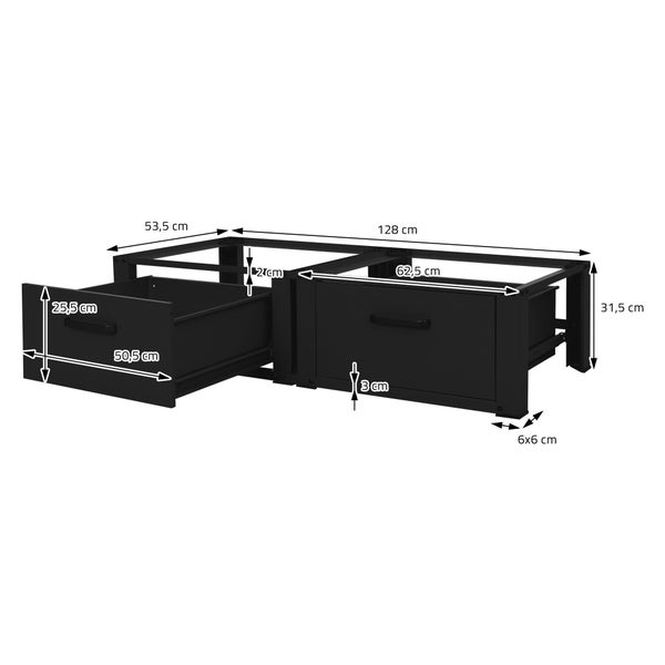 ML-Design Doppel Waschmaschinen Untergestell mit 2 Schubladen, Schwarz, 128x53,5x31,5 cm, Waschmaschinen-Sockel 2-Fach 2x150kg, Stahl, Doppeluntergestell Doppelpodest Sockel Erhöhung Trockner Unterbau