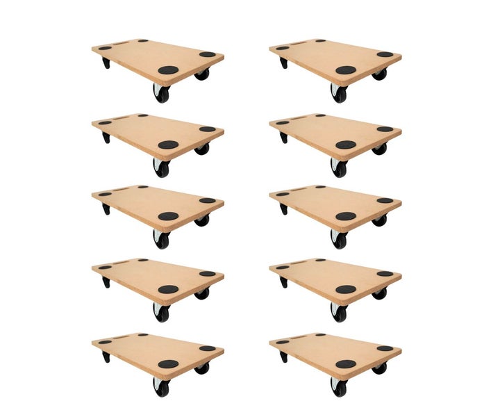 PROREGAL Mega Deal 10x Profi Transportroller mit 4 Rollen HxBxT 11,5 x 30 x 60 cm Traglast 200 kg MDF Holzplatte Braun
