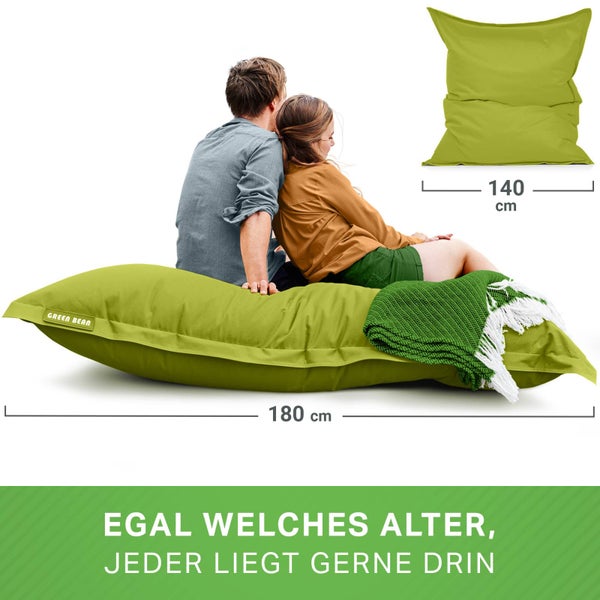 Green Bean Sitzsack 120x160cm 270 Liter Kinder & Erwachsene Bean Bag EPS Perlen Füllung Riesensitzsack Groß Draußen Outdoor Liegekissen Waschbar Wetterfest Lounge Chair Sitzkissen Bodenkissen Grün