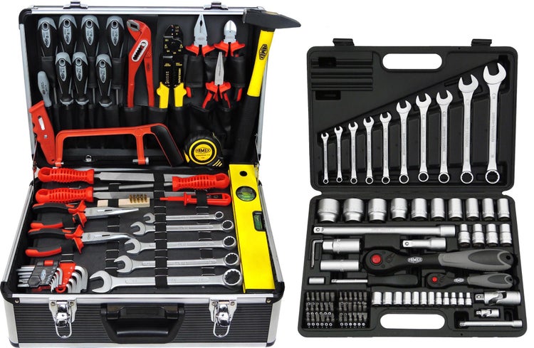 FAMEX 723-47 Werkzeugkoffer gefüllt mit Werkzeug, Werkzeugkasten, Werkzeugkiste