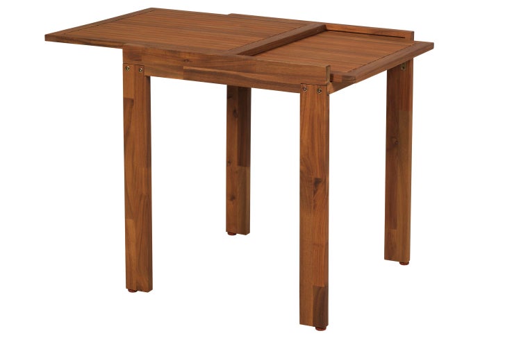 Ausklappbarer Akazienholztisch für den Aussenbereich mit drei Beinen