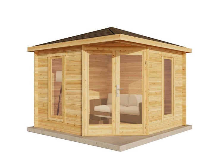 Alpholz 5-Eck Gartenhaus Liwa Compact Gartenhaus aus Holz in Pinie, Holzhaus mit 40 mm Wandstärke, Blockbohlenhaus mit Montagematerial imprägniert 3x3m