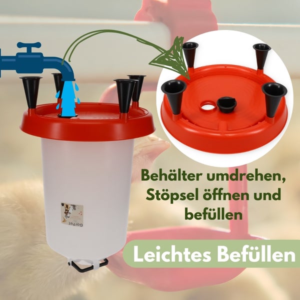 XXL Hühnertränke mit Standfüßen Hühner Zubehör Geflügeltränke XXL 15 Liter Wassertränke Hühner Hühnertränke Automatisch Wasserspender Hühner