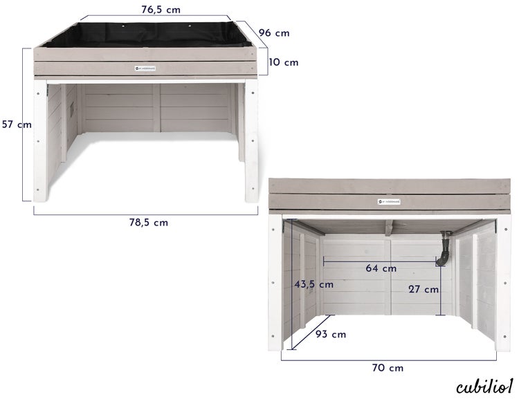WONDERMAKE® Große Design Mährobotergarage XXL Universal mit Wasserablauf, Holz Haus Pflanzkasten, Mähroboter Unterstand Carport Rasenroboter Garage Flachdach, 78,5 x 96 x 57 cm, anthrazit grau weiß
