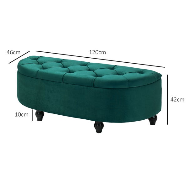 HOMCOM Sitzbank mit Stauraum Sitztruhe mit geöffnetem Deckel, Velvet-Touch, Polsterbank für Schlafzimmer, Gummiholz Dunkelgrün 120 x 46 x 42 cm