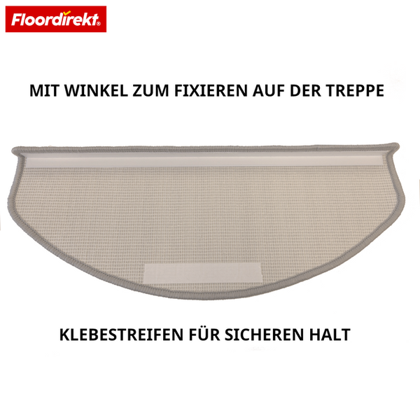 Floor Direkt Logo. Treppenmatte mit Winkel und Klebestreifen zur Fixierung.