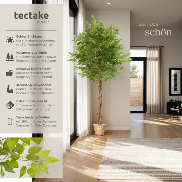 Künstlicher Ficusbaum tectake Fida stabiler Kunststoff-Blumentopf verschiedene Größen grün