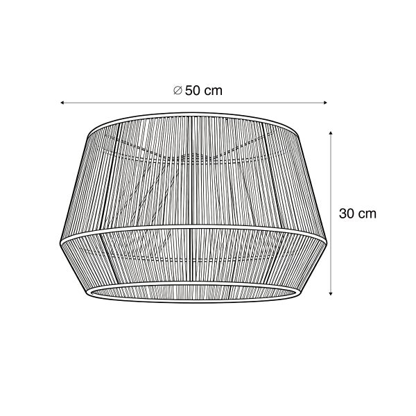 Technische Zeichnung eines runden Lampenschirms mit einem Durchmesser von 50 Zentimetern und einer Höhe von 30 Zentimetern.