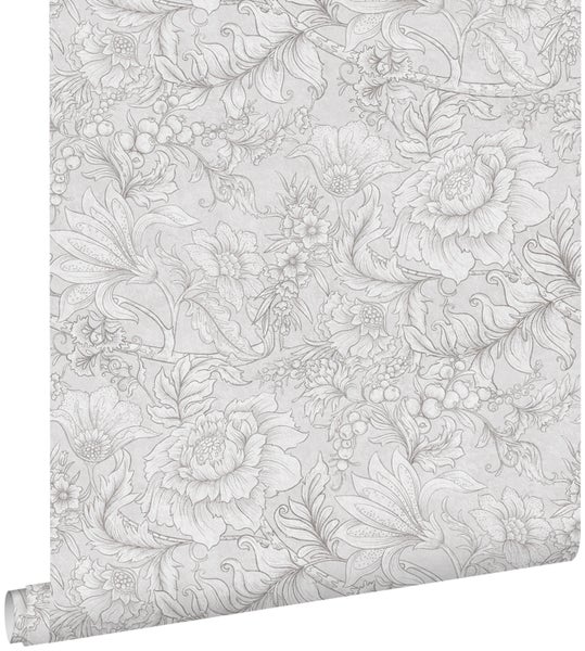 ESTAhome Tapete Blumenmuster Grau - 50 x 900 cm - 139796