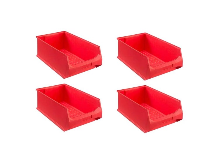 PROREGAL SuperSparSet 4x Rote Sichtlagerbox 5.0 HxBxT 20 x 30 x 50 cm 21,8 Liter Sichtlagerbehälter
