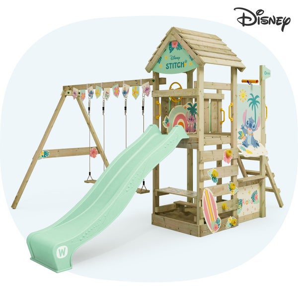 WICKEY Spielturm Disney Stitch Adventure mit Rutsche und Doppelschaukel