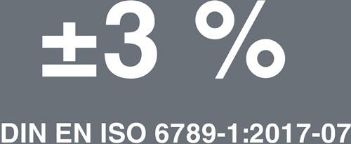 Genauigkeitssymbol von plusminus 3 Prozent gemäß DIN EN ISO 6789-1:2017-07