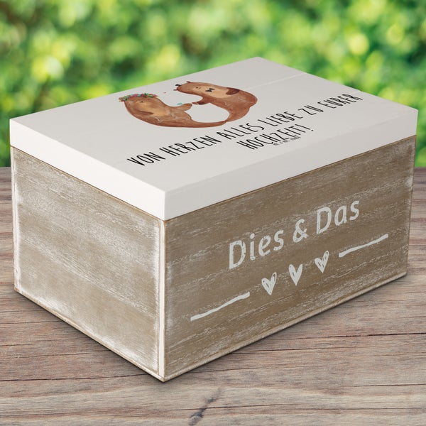 Mr. & Mrs. Panda 22 x 15 cm Holzkiste Hochzeit Otter - Weiß