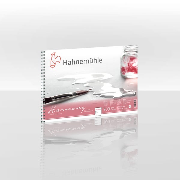 Hahnemühle Aquarellblock Harmony, matt, 300 Gramm pro Quadratmeter, 12 Blatt, Format 29,7 mal 42 Zentimeter, mit Spiralbindung.