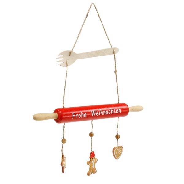 Dekorativer Weihnachtshänger mit Teigrolle und Keksformen