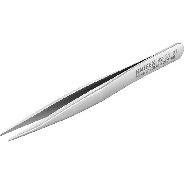 Knipex Präzisionspinzette 92 21 01 aus rostfreiem Edelstahl mit geraden, spitzen Greifflächen.