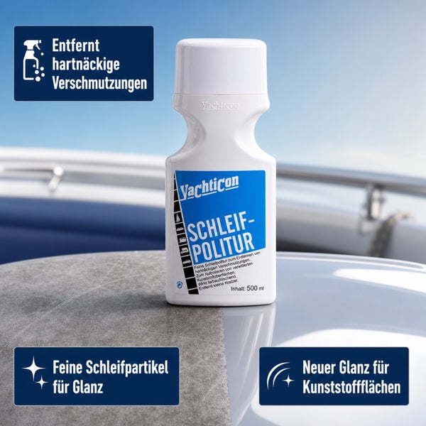 Yachticon Schleifpolitur 500 ml Flasche zur Reinigung und Politur von Kunststoffoberflächen