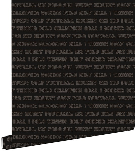 ESTAhome Tapete Namen von verschienenen Sportarten Dunkelbraun - 53 cm x 10.05 m - 115626