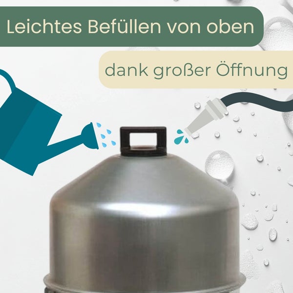 Bildliche Darstellung zum einfachen Befüllen eines Drucksprühers durch eine große Öffnung.